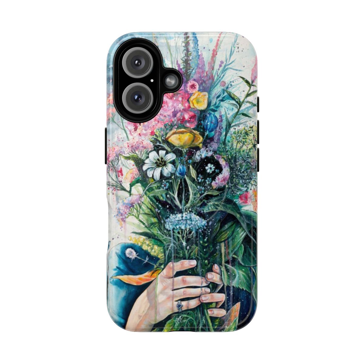 Floral design phone case with magnetic closure and tough construction