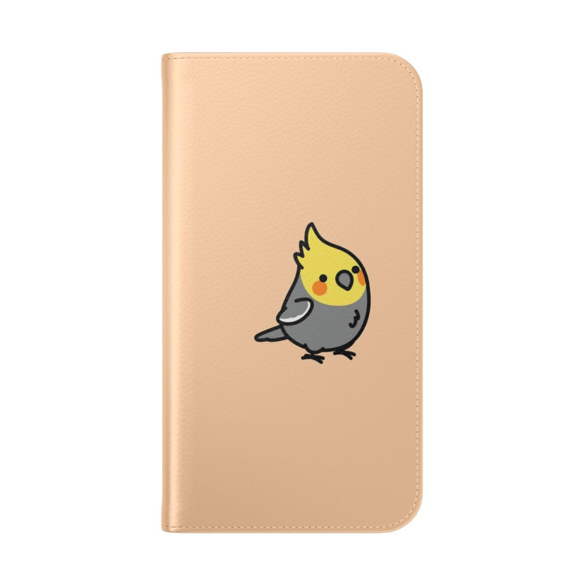 Chubby cockatiel chibi bird graphic on a flip cover phone case - Folded Back