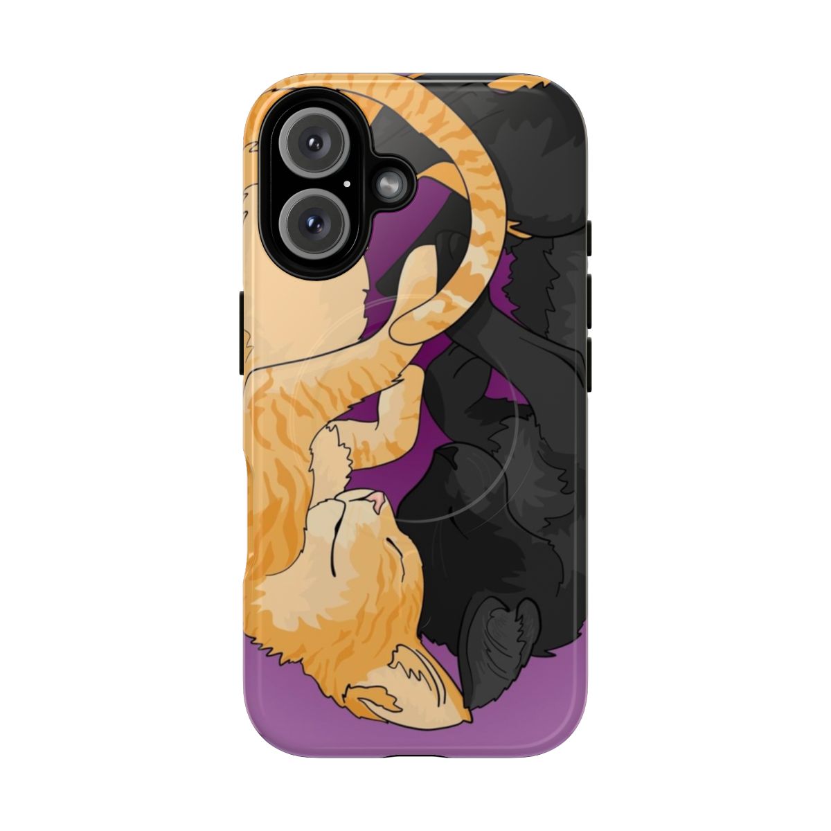 Handmade magnetic protective phone case featuring a black and orange tabby kitten in a heart shape.