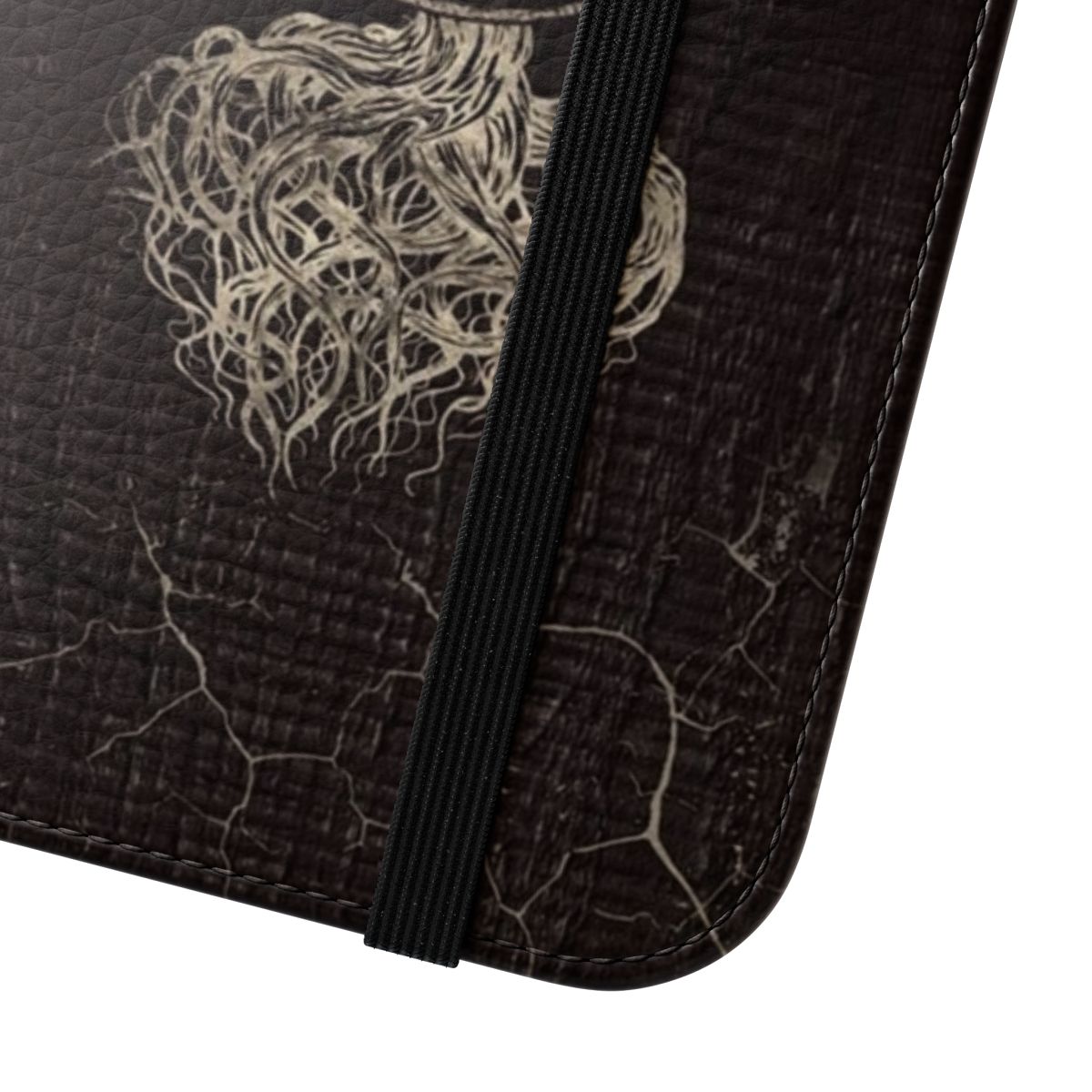 Flip phone case featuring the Vegvisir (Viking compass) and Yggdrasil (Tree of Life) designs - Close Up