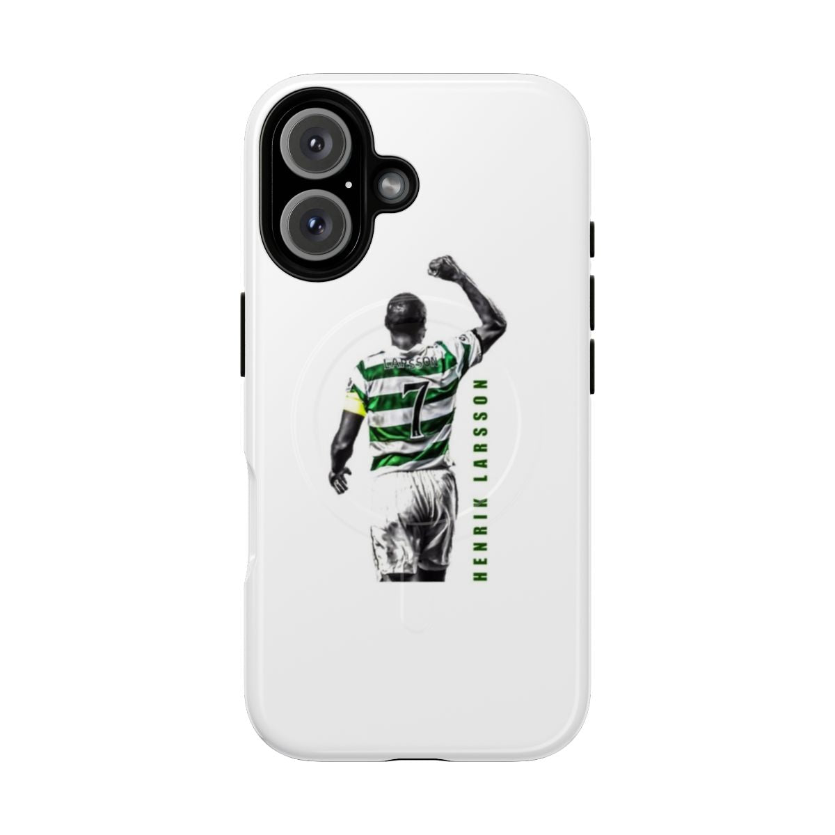 Magnetic Celtic Football Club phone case featuring custom artwork of Celtic legend Henrik Larsson