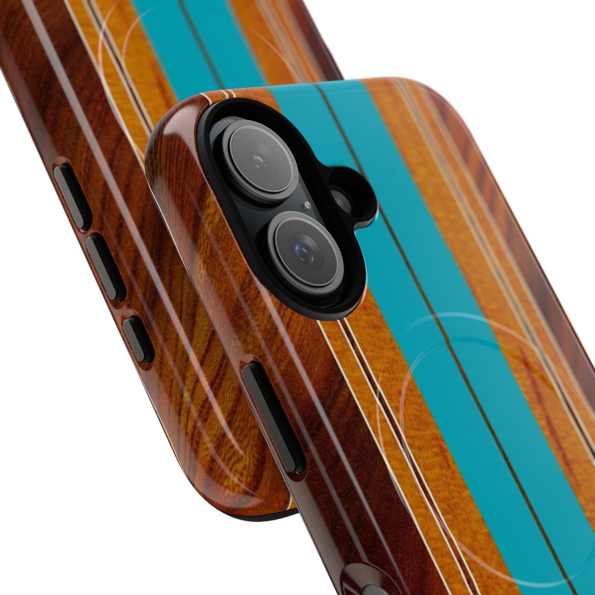 Teal magnetic tough case with vintage Hawaiian surfboard graphic design - Detail