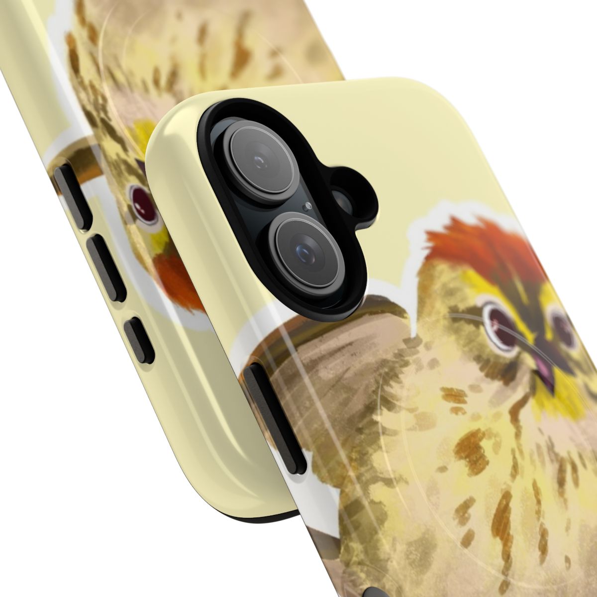 Illustration of a cute, cartoon palm warbler bird on a durable phone case - Detail