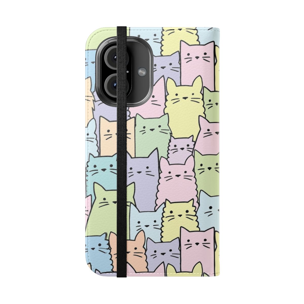 Pastel cats pattern printed on a protective flip phone case - Folded Front