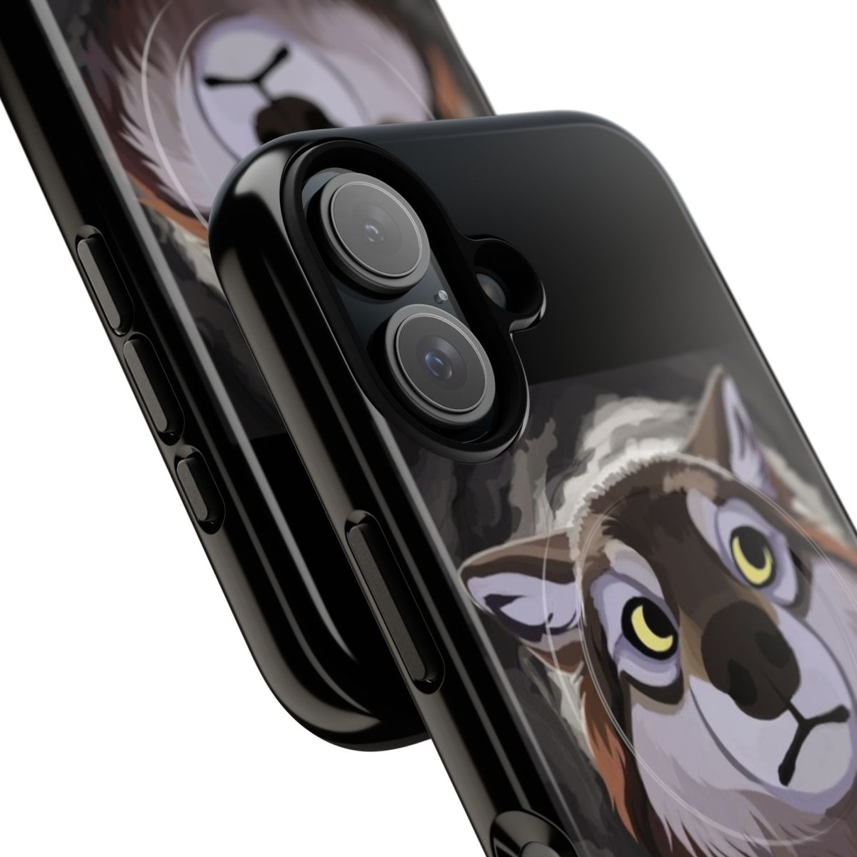 A tough, magnetic phone case featuring a stylized wolf design, ideal for WolfQuest enthusiasts. - Detail