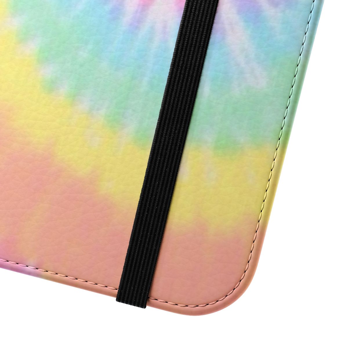 Vibrant rainbow tie dye pattern on a sleek phone case - Close Up