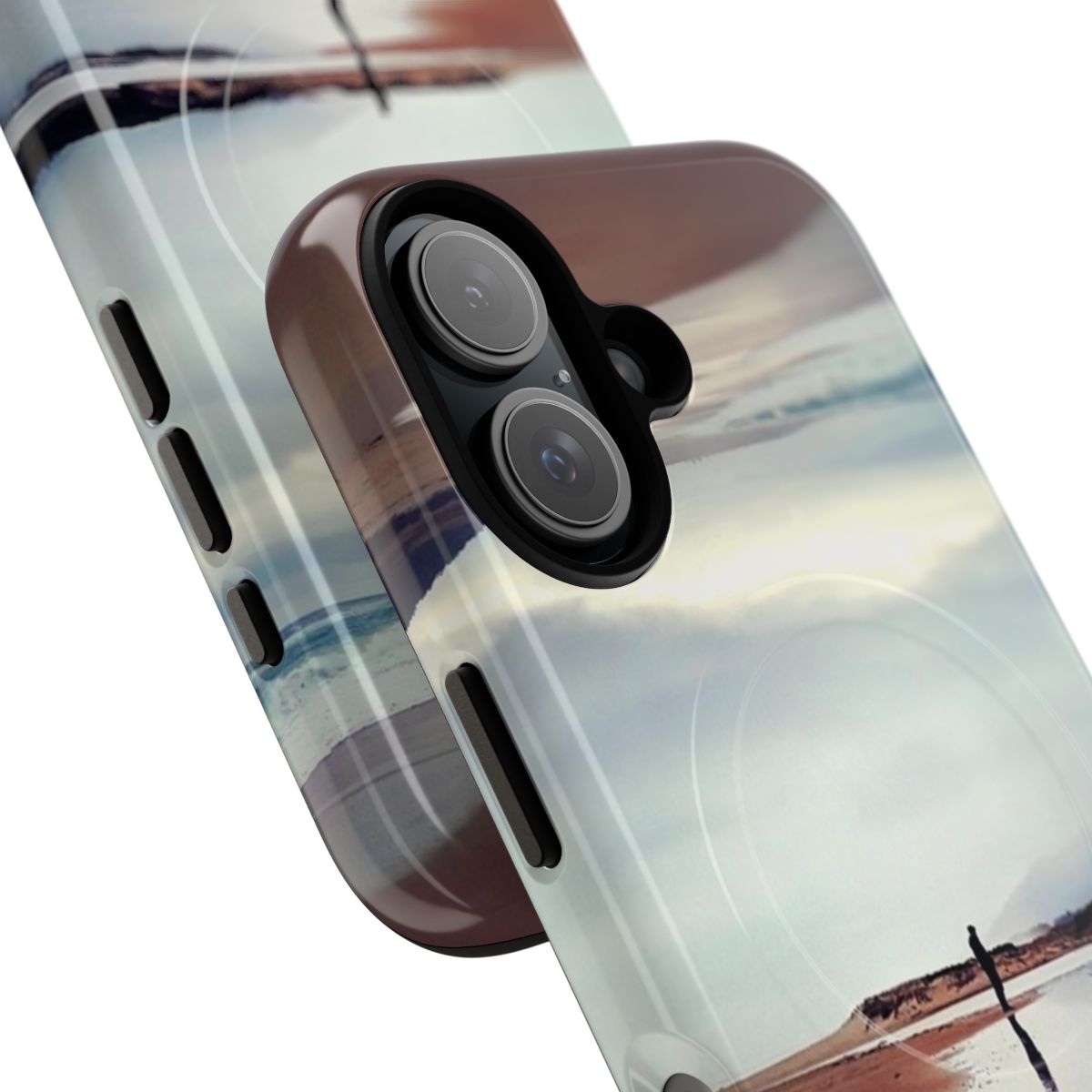 Haunting ghost figure on a scenic coastal landscape phone case - Detail