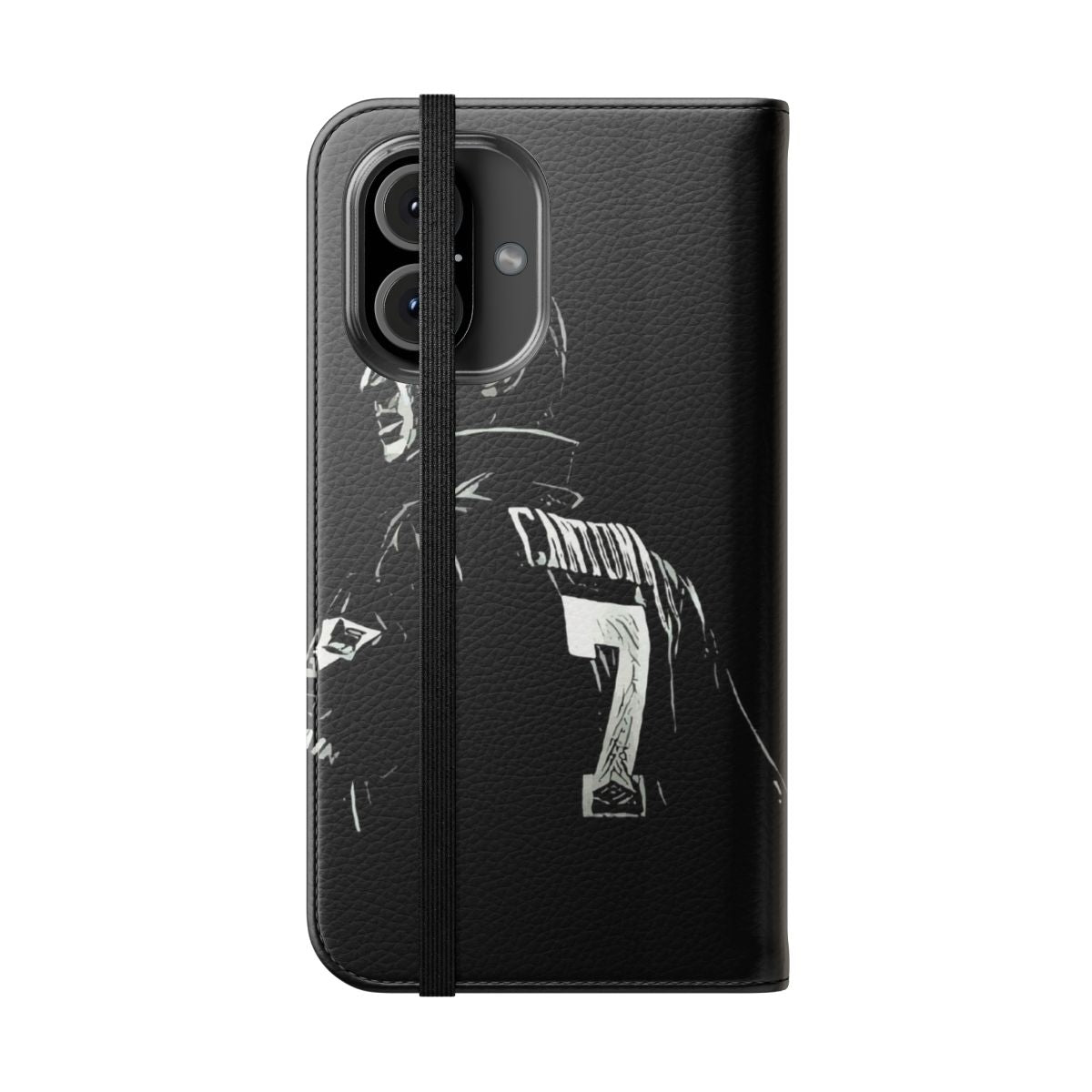 Red flip cover phone case featuring an image of Eric Cantona, the legendary Manchester United footballer - Folded Front