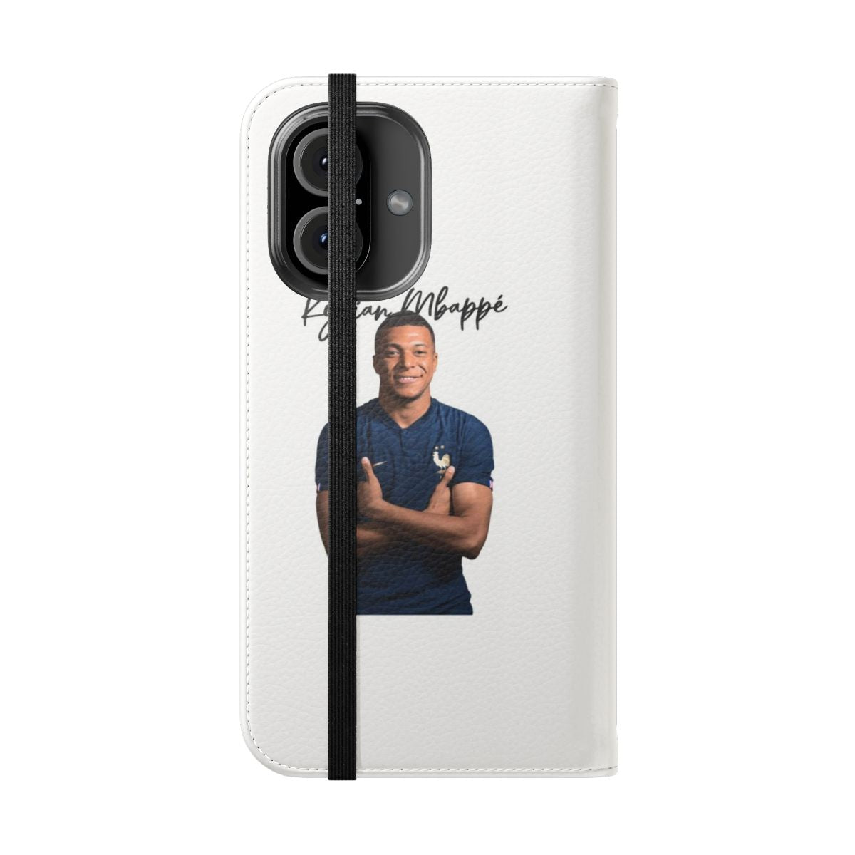 Stylish phone case with France national team colors and Kylian Mbappe design - Folded Front