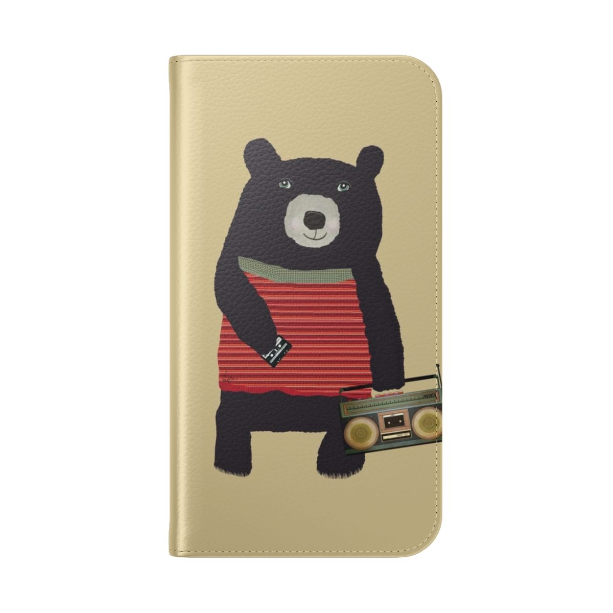 Vibrant flip cover phone case featuring a colorful bear illustration in a modern, whimsical style. - Folded Back