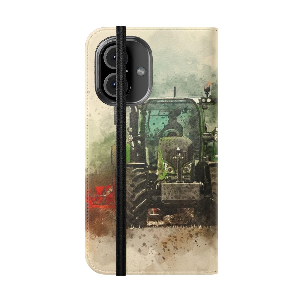 Fendt tractor-themed phone case with flip cover design - Folded Front