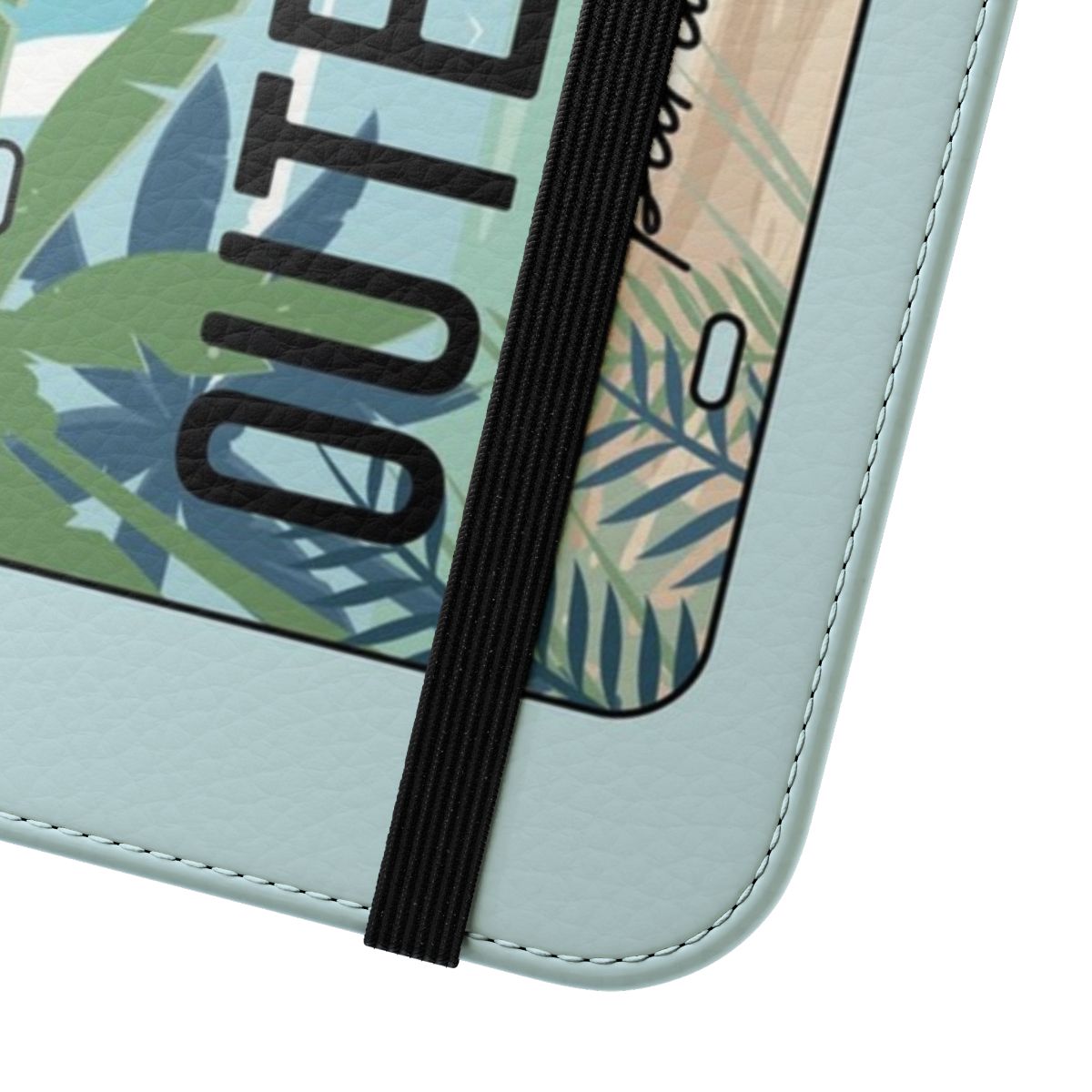 Outer Banks-Inspired Beach Flip Phone Case Cover with Palm Trees and Beach Scenery - Close Up