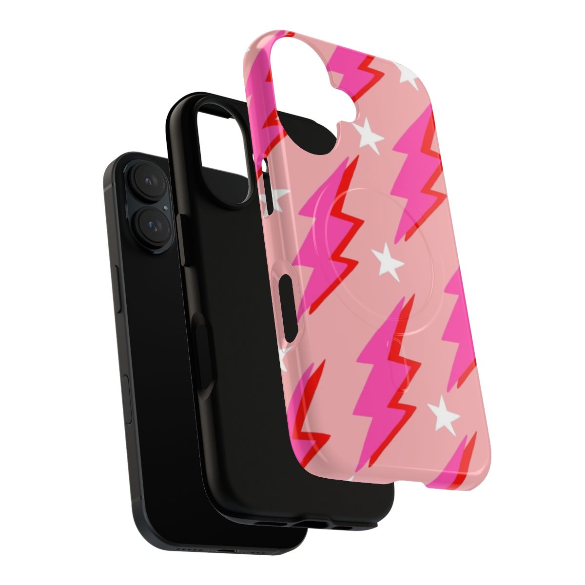 Pink lightning bolt design on a magnetic, tough phone case - Layers