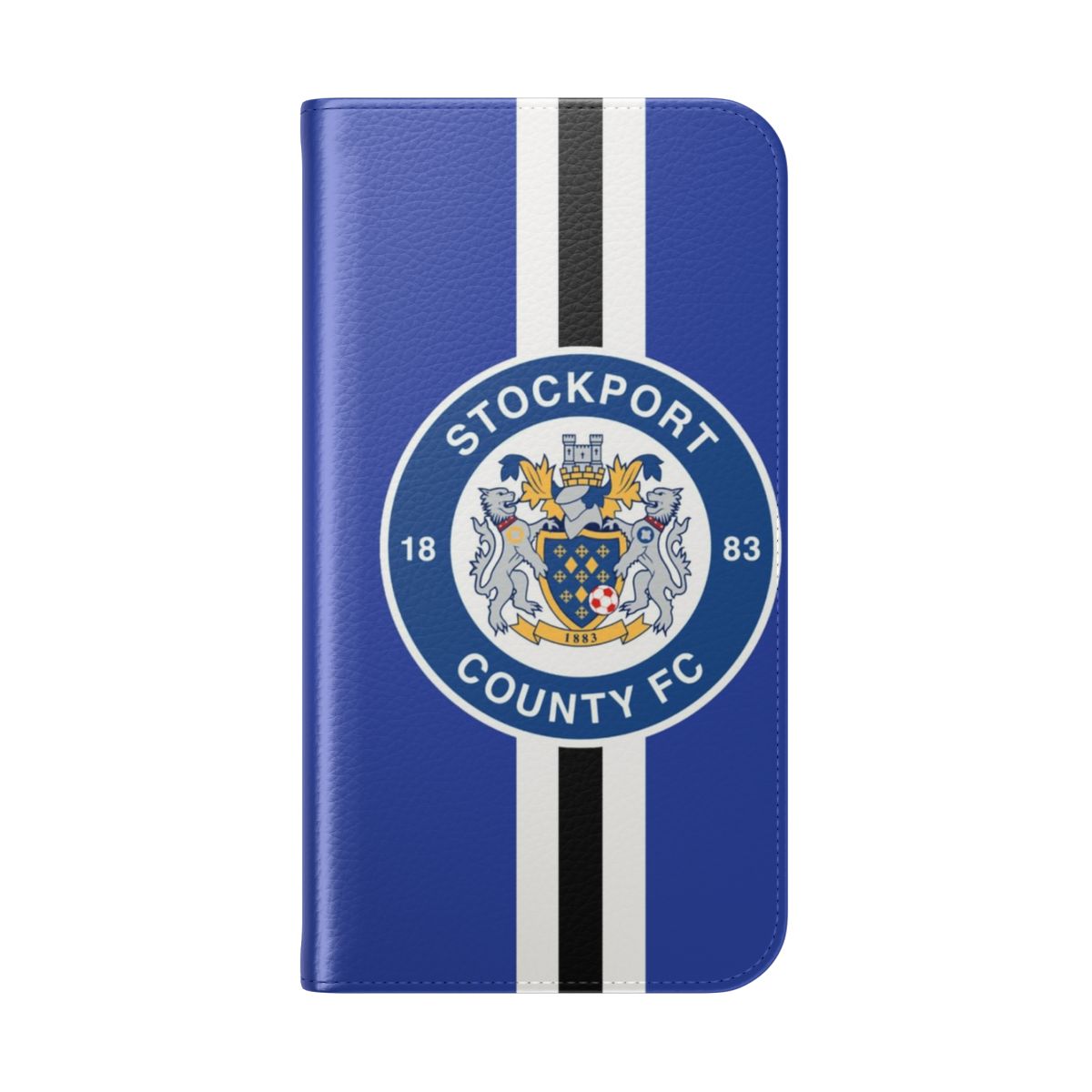 White and black striped flip cover phone case for Stockport County football fans - Folded Back