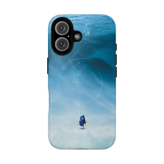 Magnetic tough phone case featuring a blue ocean design with cartoon fish characters