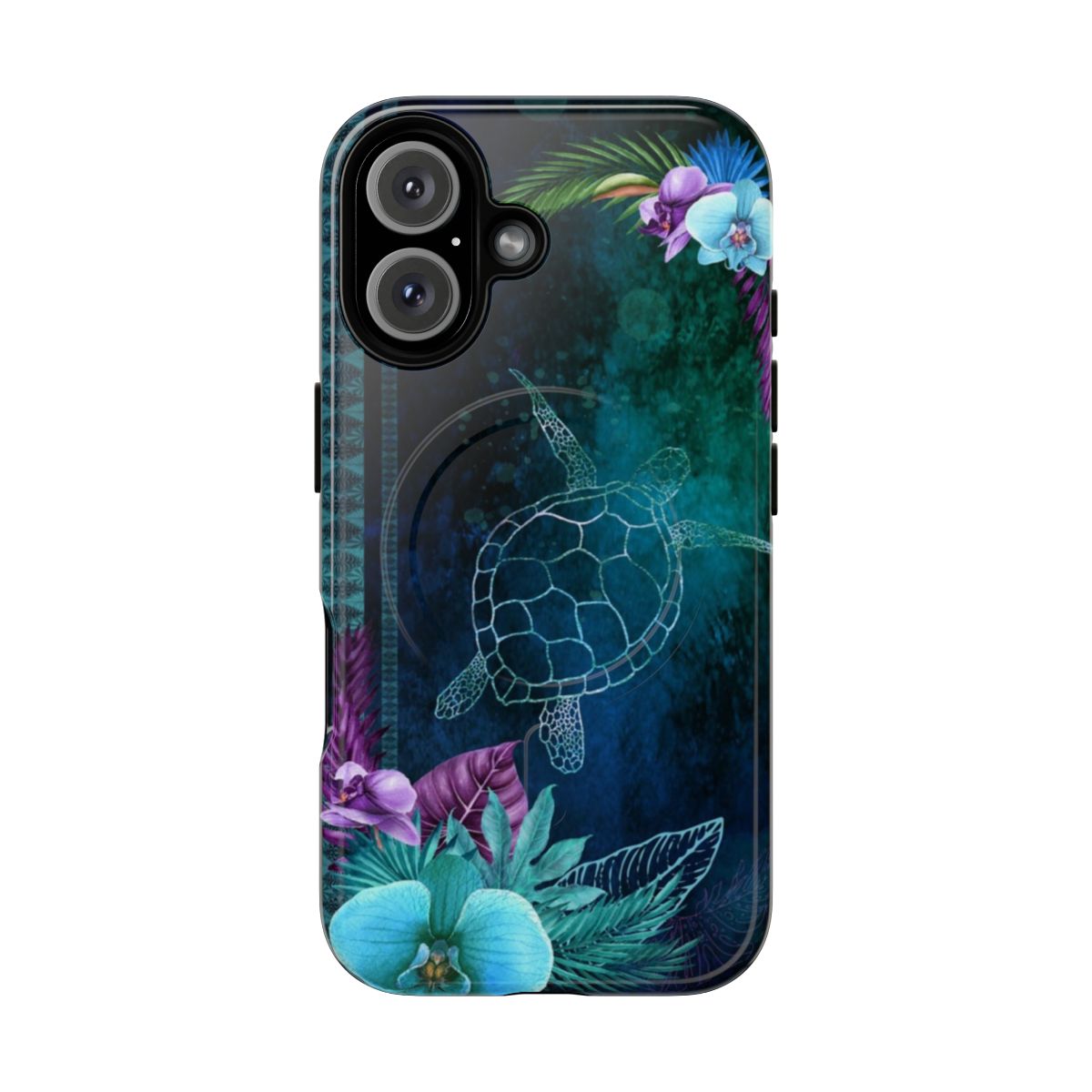 Vibrant phone case with Hawaiian sea turtle and tropical floral design