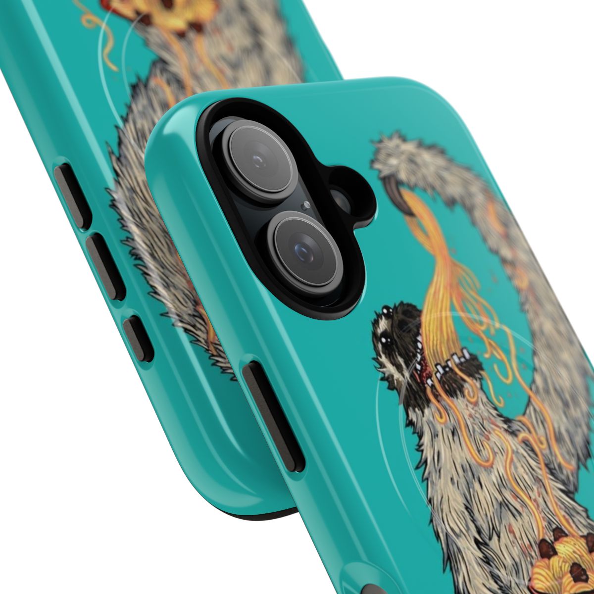 A whimsical phone case featuring a sloth eating spaghetti, perfect for food and animal lovers. - Detail