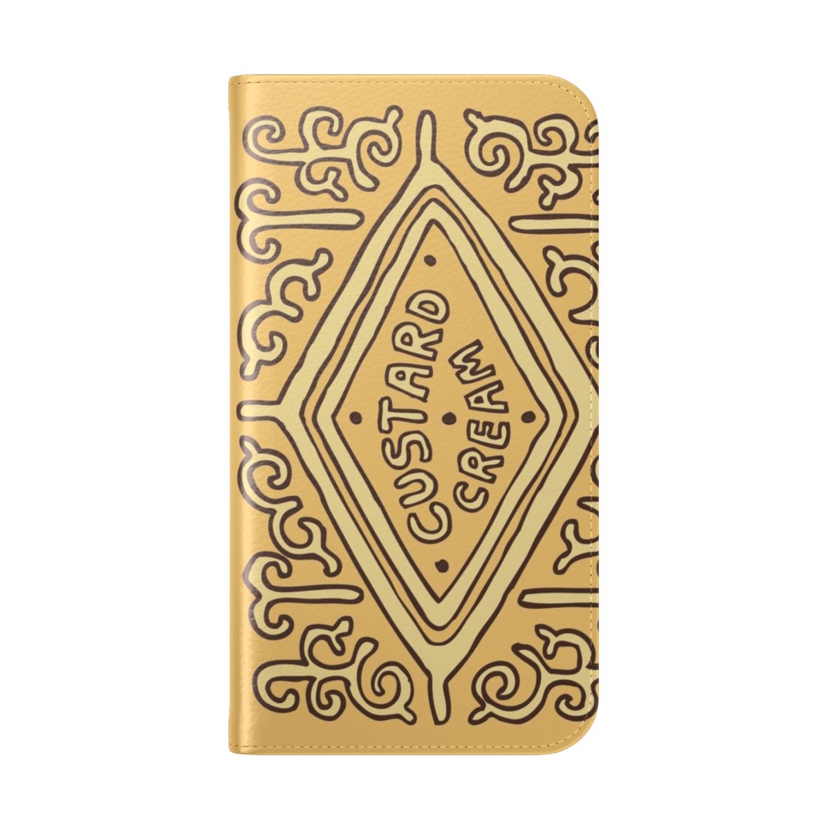 Custard cream inspired British biscuit phone case with hand-drawn design - Folded Back