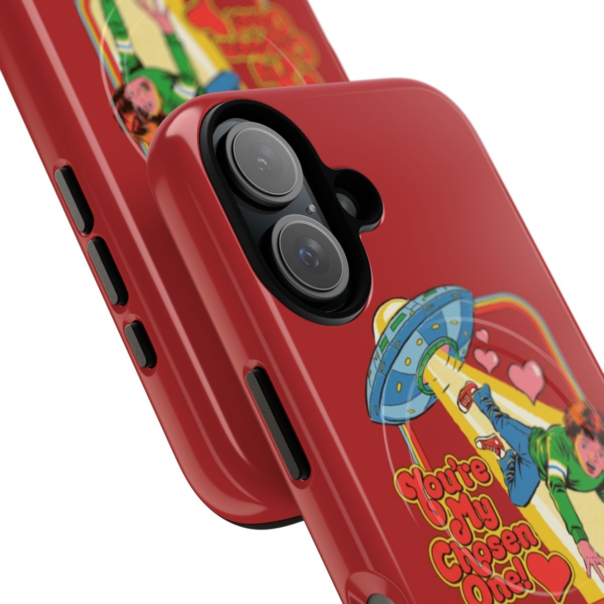 Personalized retro sci-fi magnetic phone case with heart design - Detail