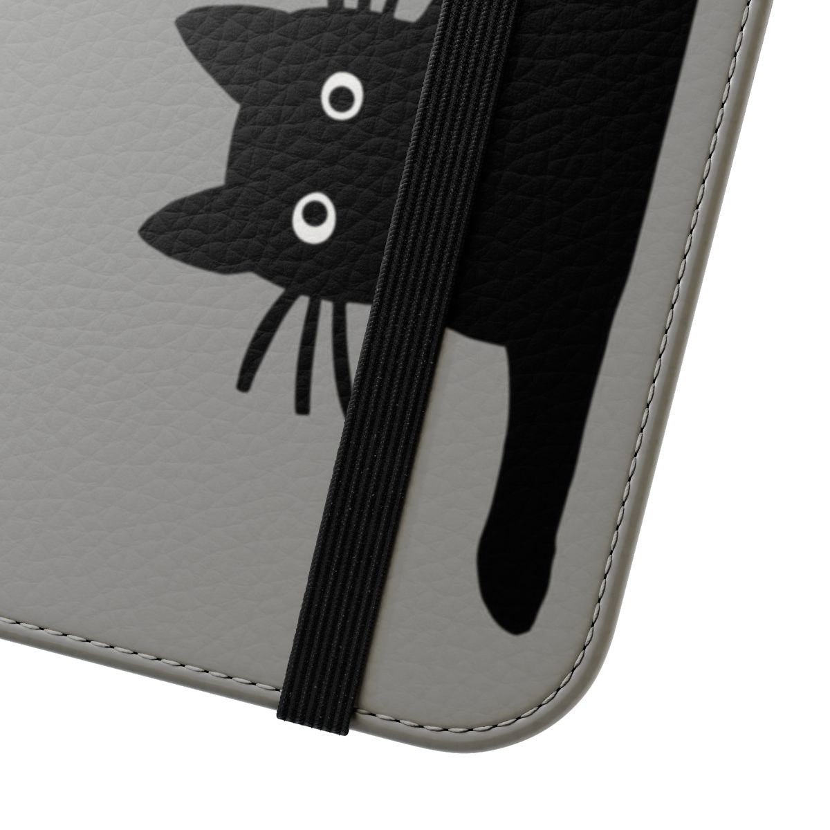 Black cat flip phone case with whiskers and paws - Close Up