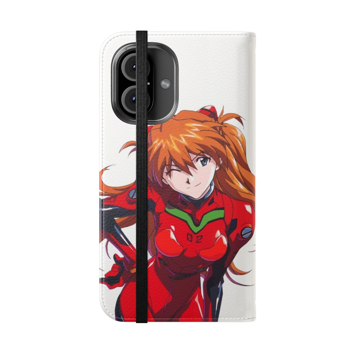 Asuka Langley inspired anime phone case with flip cover design featuring Evangelion imagery - Folded Front