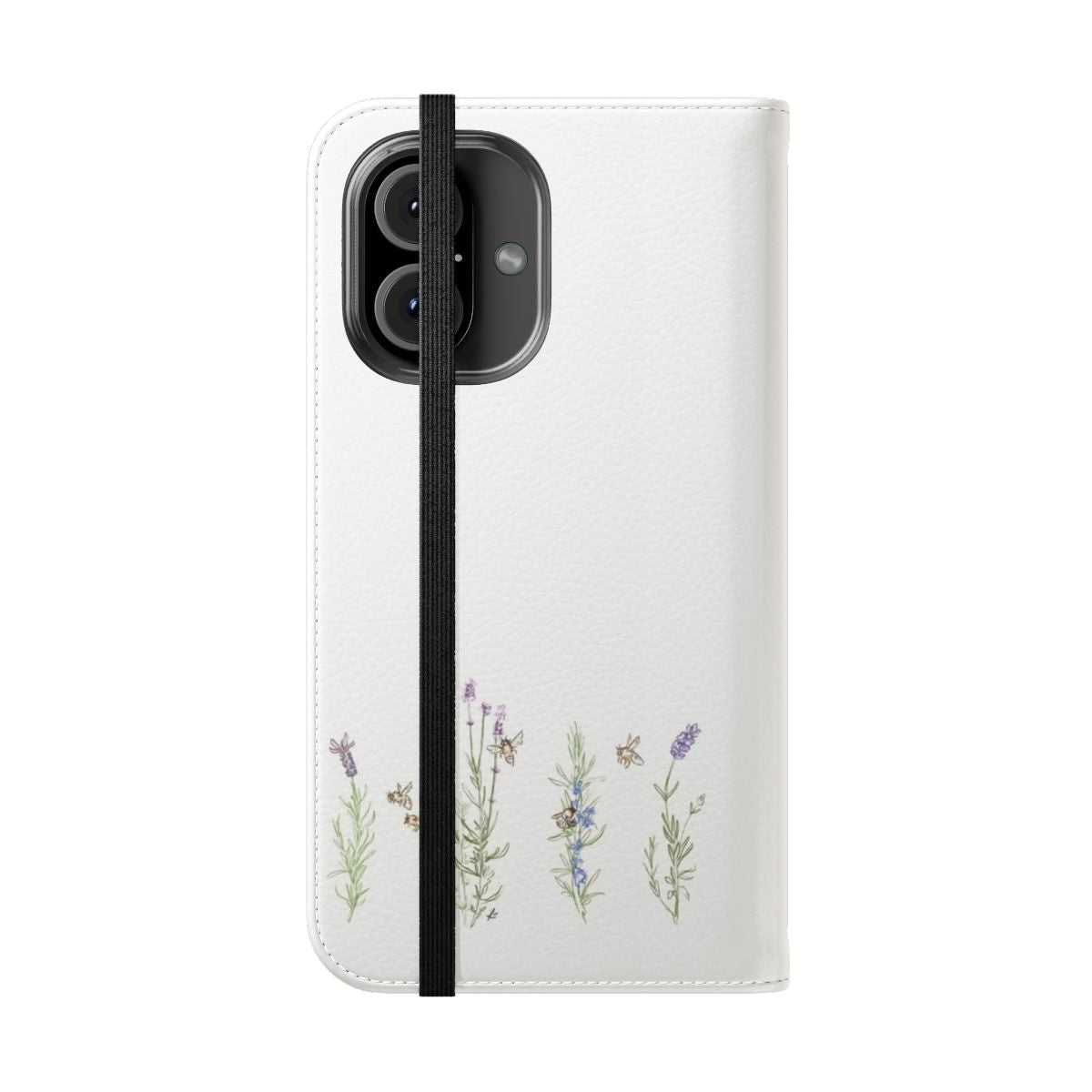 Lavender and Bees Floral Phone Case with Artistic Bee and Flower Design - Folded Front