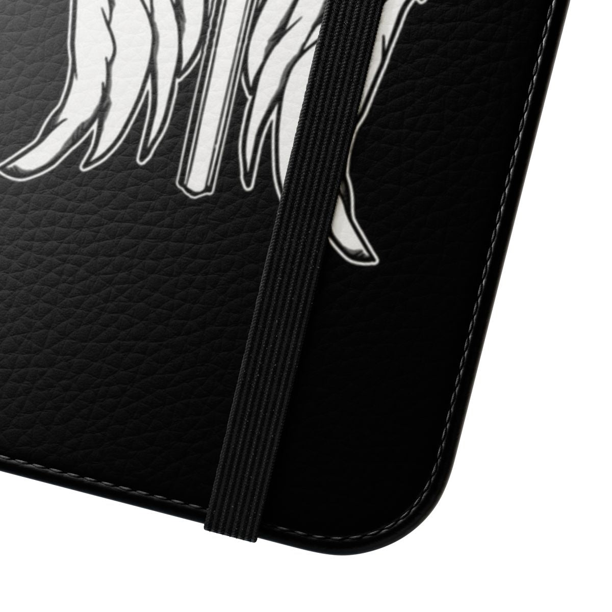 Flip cover phone case with angel wings and crossbow design, inspired by the TV series The Walking Dead. - Close Up