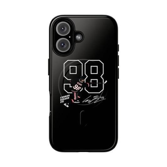 Magnetic tough phone case featuring a hockey jersey-inspired design for Connor Bedard fans.