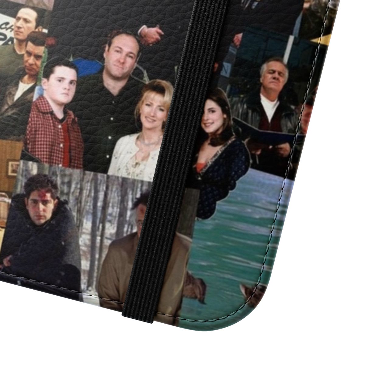 A vibrant collage-style phone case featuring iconic imagery from the beloved TV series, "The Sopranos". - Close Up