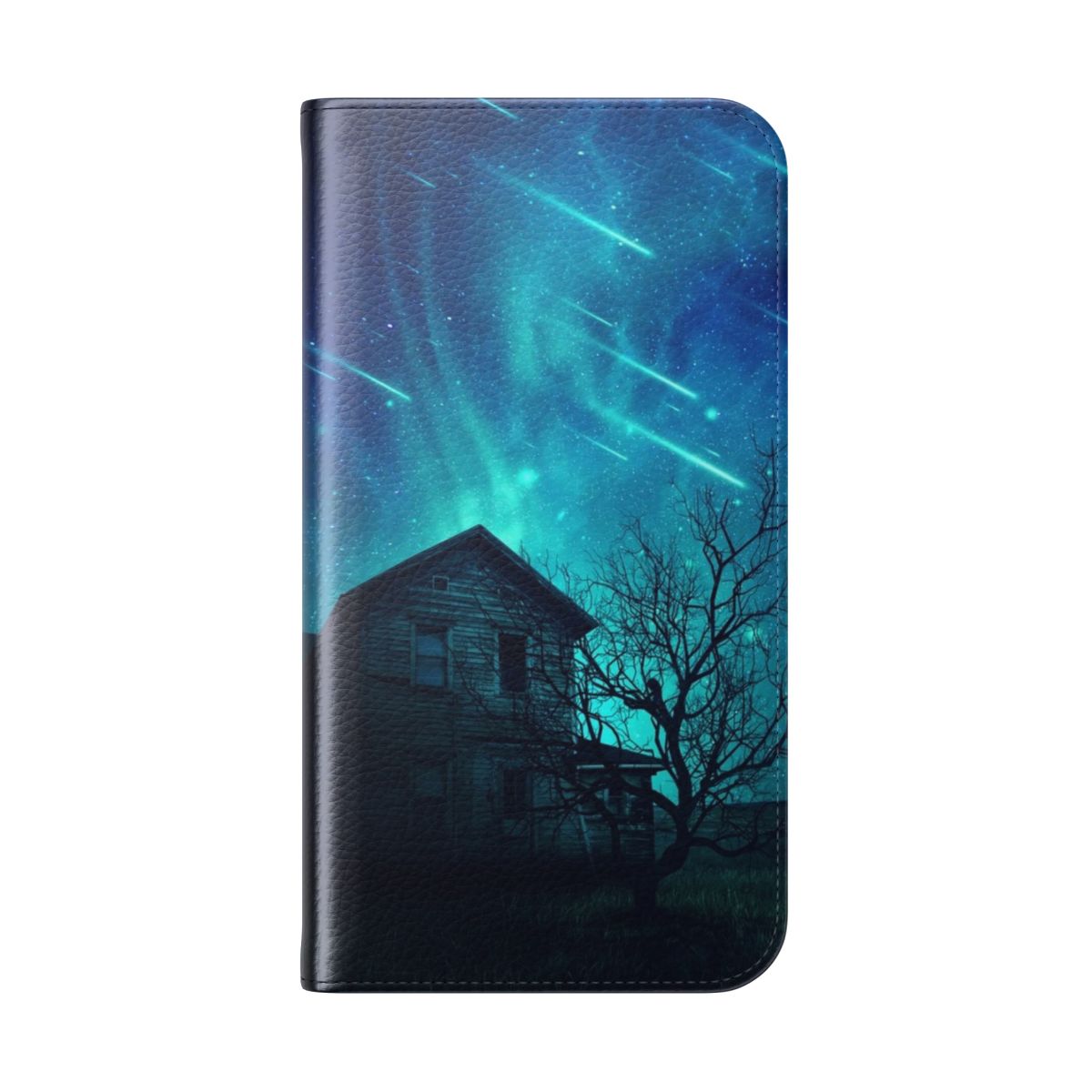 Haunted house ghost phone case with dark night sky and stars - Folded Back