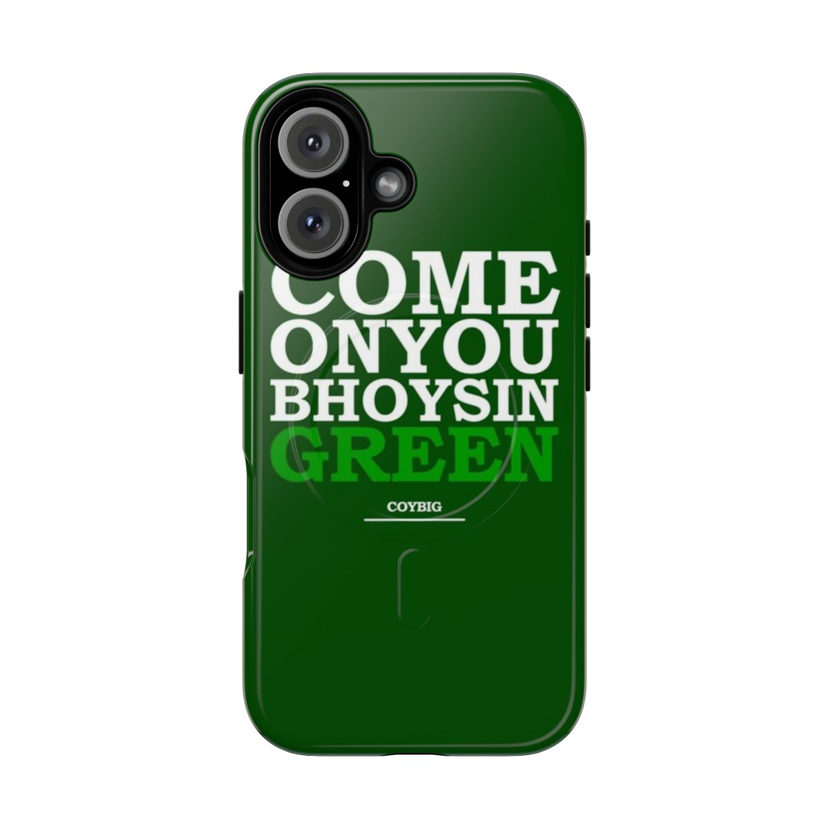 Magnetic Celtic FC themed pillow mask tough phone case with Come on You Boys in Green design