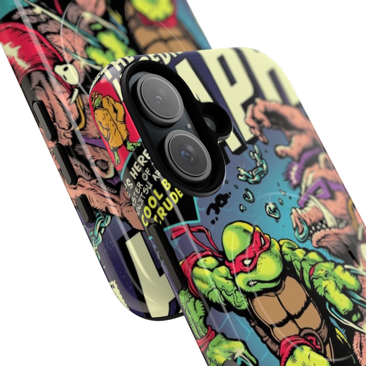 Retro-inspired magnetic tough phone case featuring Raphael, the ninja turtle - Detail