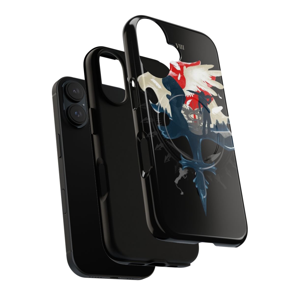 Magnetic phone case featuring iconic Final Fantasy VIII elements like Gunblades and Angels. - Layers