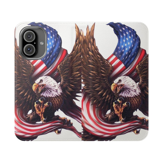 Patriotic phone case with American flag and bald eagle design