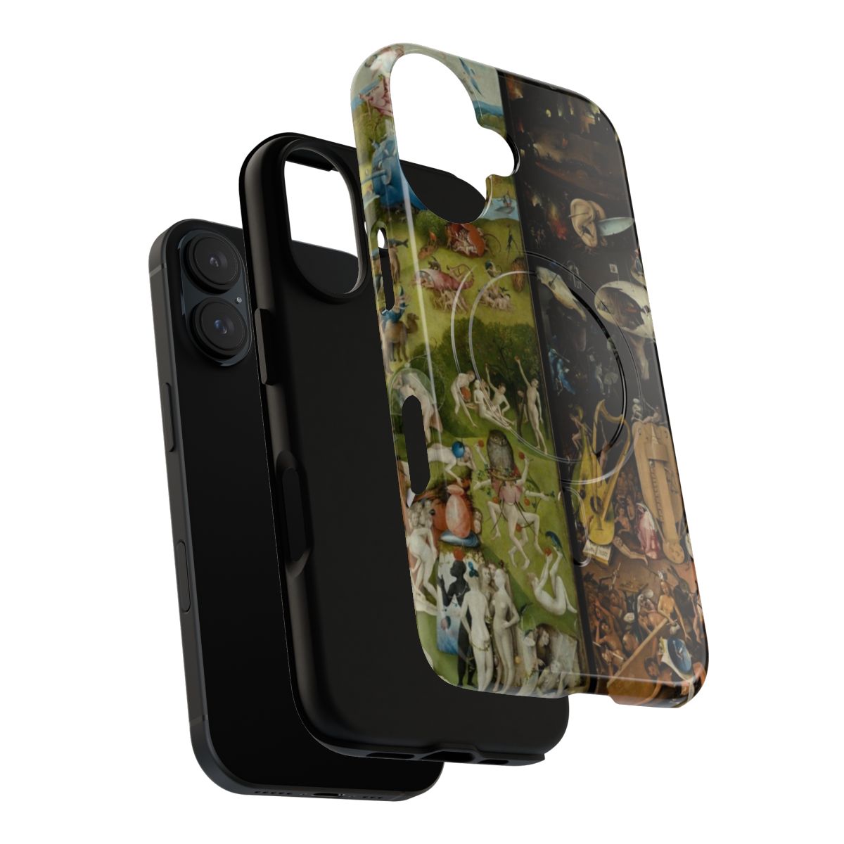 Magnetic tough phone case featuring the iconic "Garden of Earthly Delights" triptych painting by renowned Dutch artist Hieronymus Bosch. - Layers