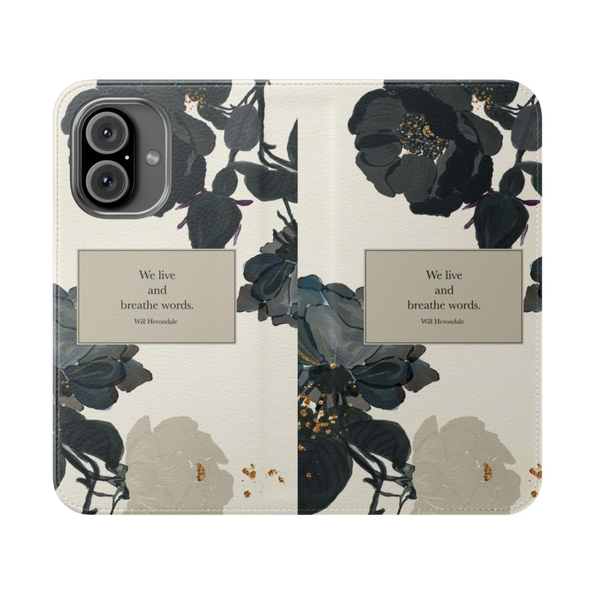 Floral watercolor flip cover phone case featuring a literary quote from The Infernal Devices by Cassandra Clare