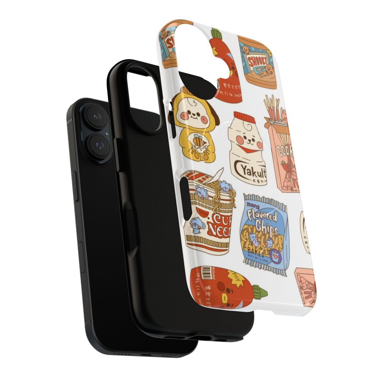 BTS-inspired phone case with magnetic closure and tough design featuring cute food art - Layers