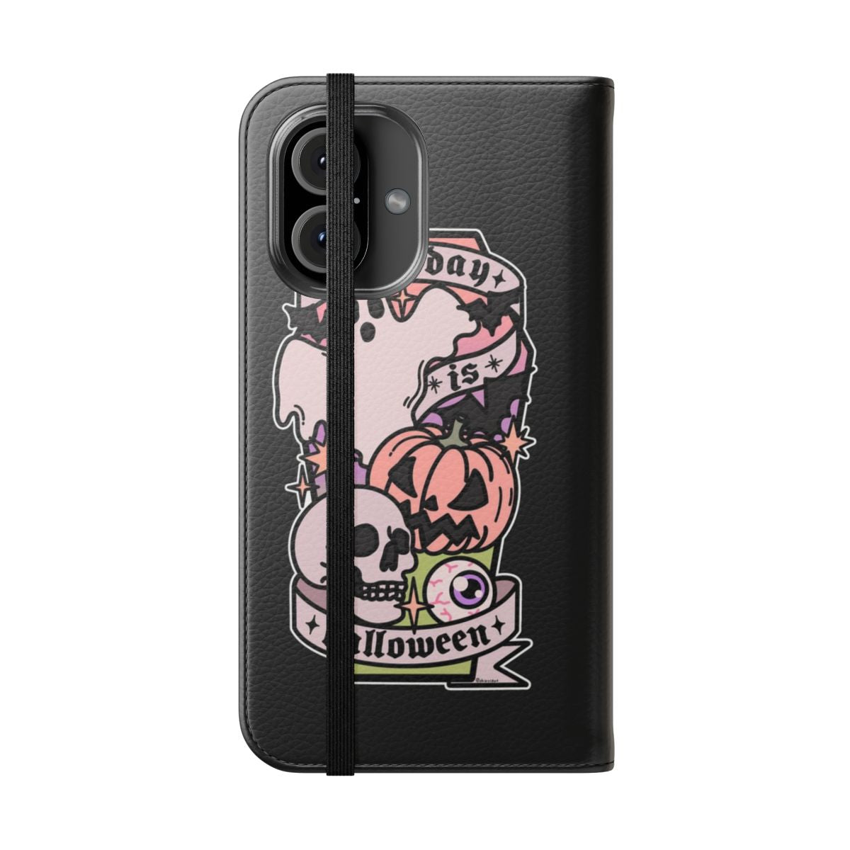 Spooky Halloween-themed phone case with creepy and witchy designs - Folded Front