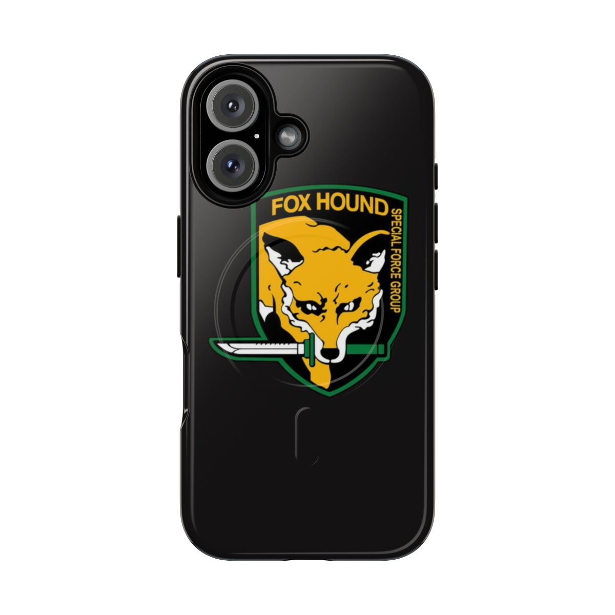 A phone case featuring the Foxhound logo from the Metal Gear Solid video game series.