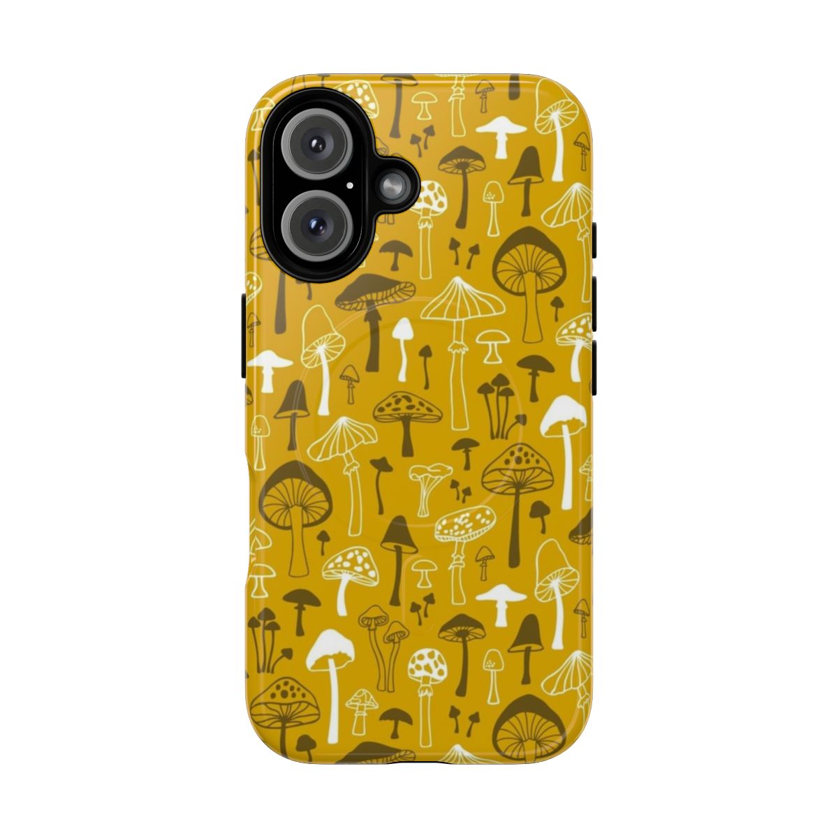 Mushroom phone case with a modern, hand-drawn botanical illustration in black, white, and gray tones.