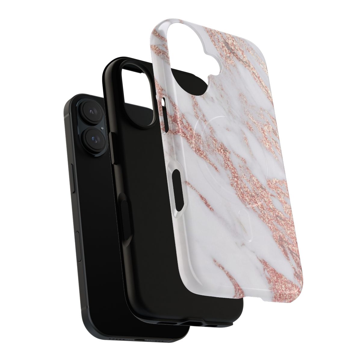 Stylish rose gold marble phone case with shimmering glitter detailing - Layers