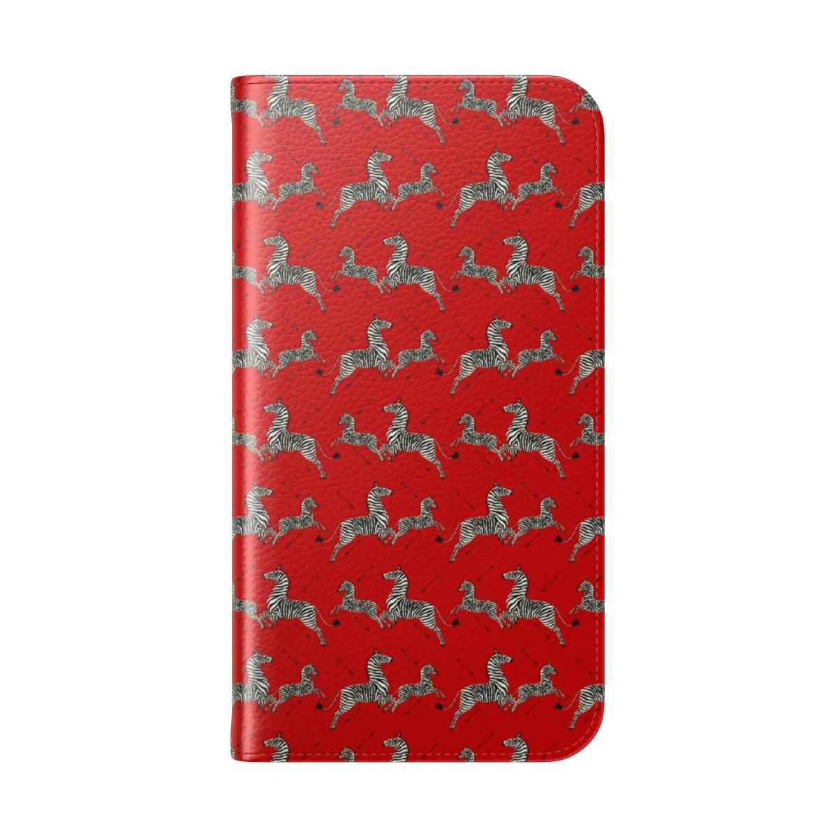 Wes Anderson-inspired phone case with a colorful, psychedelic zebra wallpaper print design - Folded Back