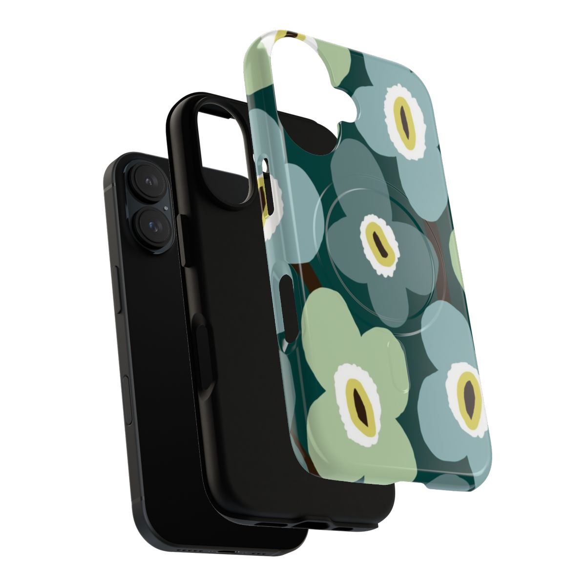 Minimalist Scandinavian-inspired floral pattern phone case in shades of green and blue - Layers