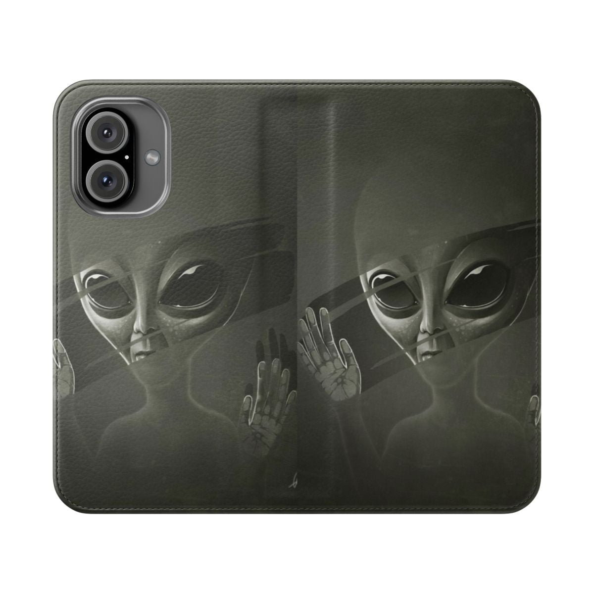 Flip cover phone case with alien and extraterrestrial design