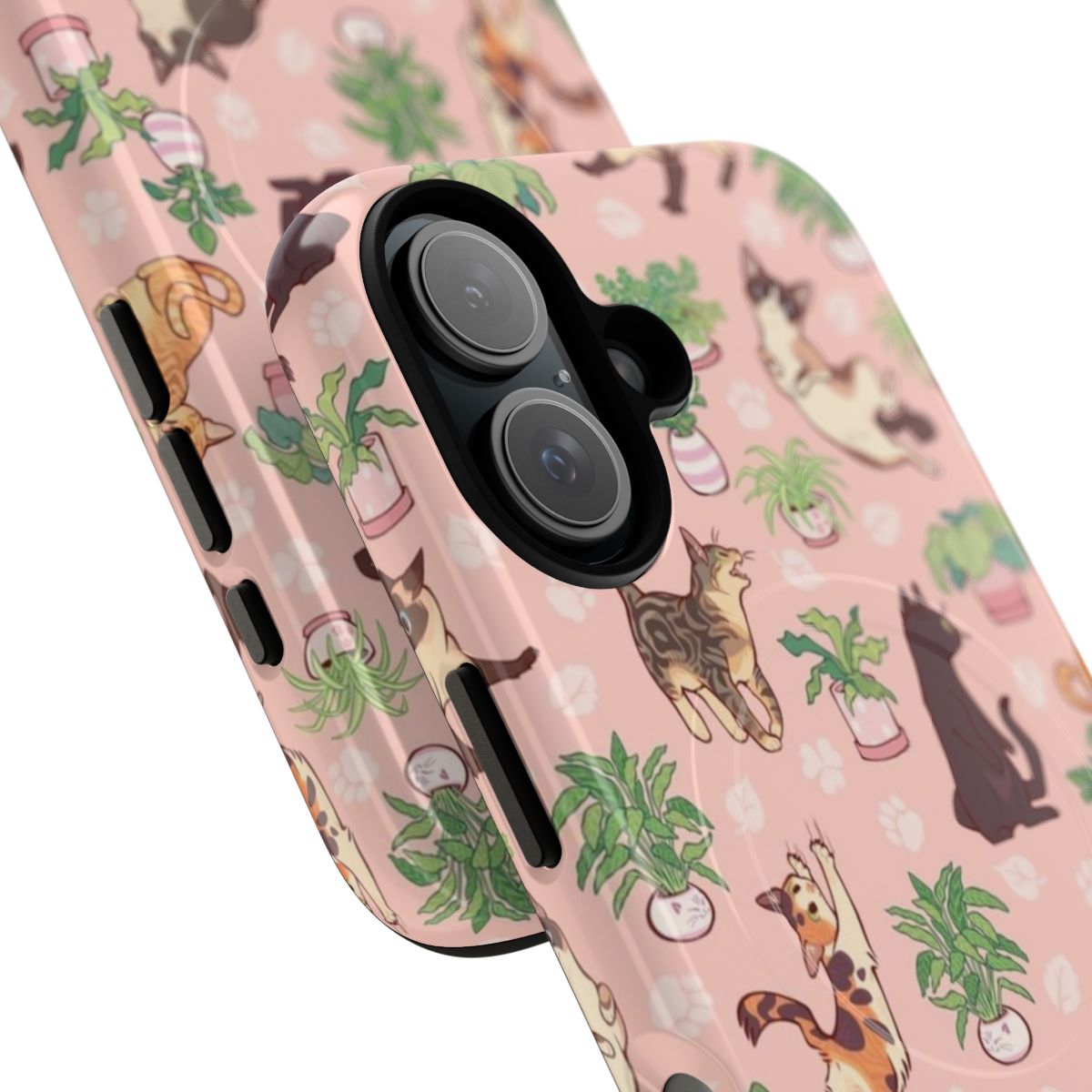 Cozy pink and white cat pattern magnetic phone case - Detail