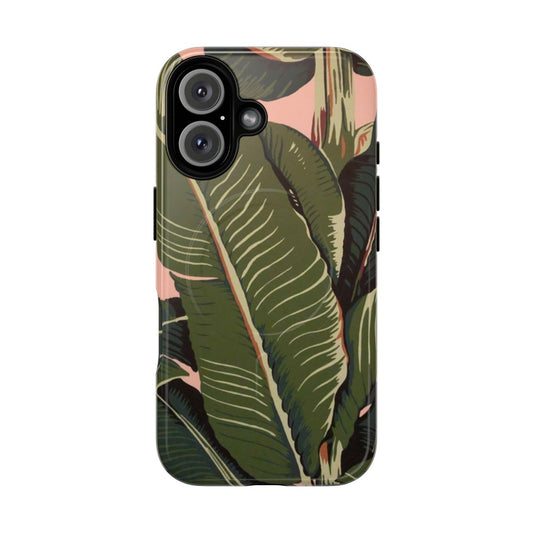 Vintage Hollywood-themed phone case featuring a banana leaf pattern