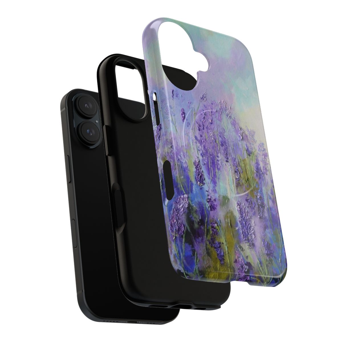 Lavender field with purple flowers and blue sky in an impressionist style phone case - Layers