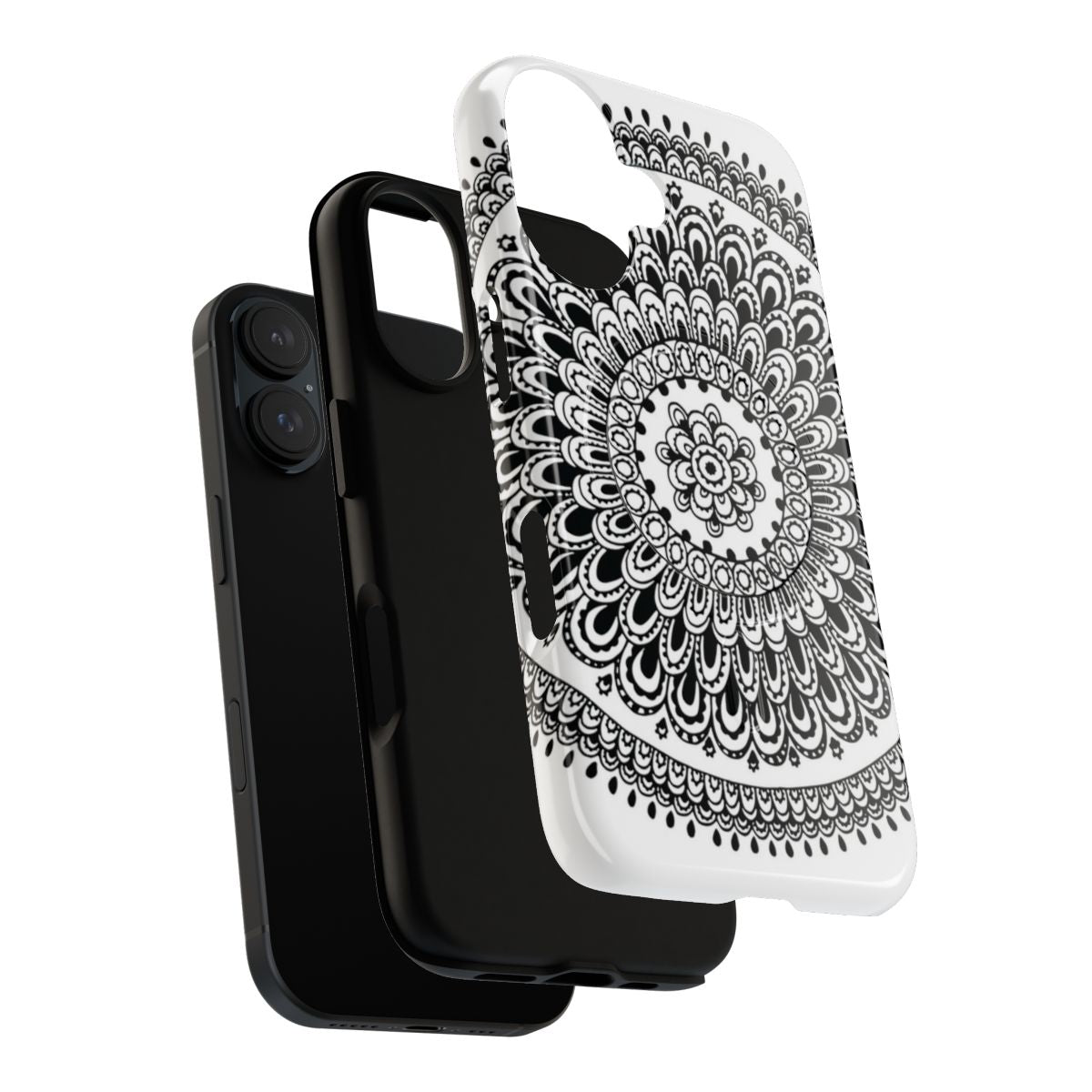 Mandala black and white phone case with doodle and henna design - Layers