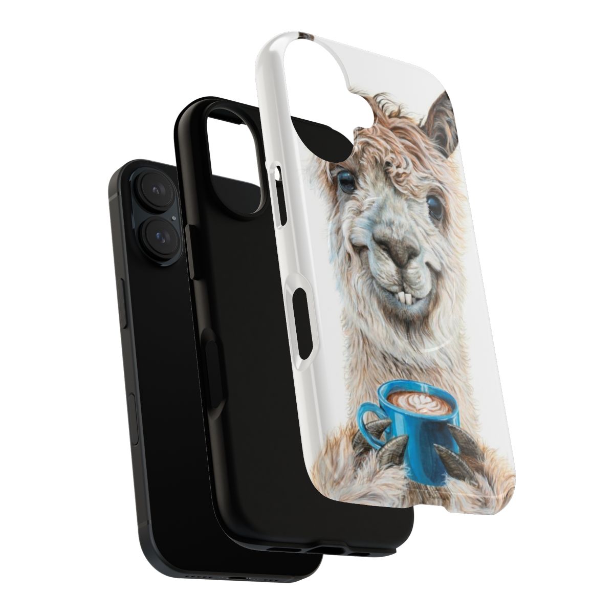 Whimsical llama latte design on a magnetic tough phone case - Layers