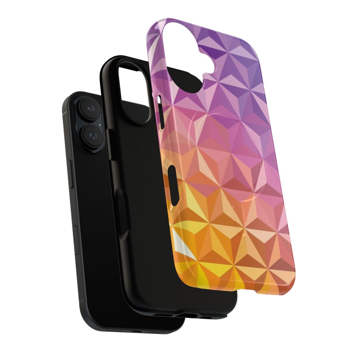 A stylized geometric and neon-themed phone case inspired by the iconic Spaceship Earth at Epcot in Disney World. - Layers